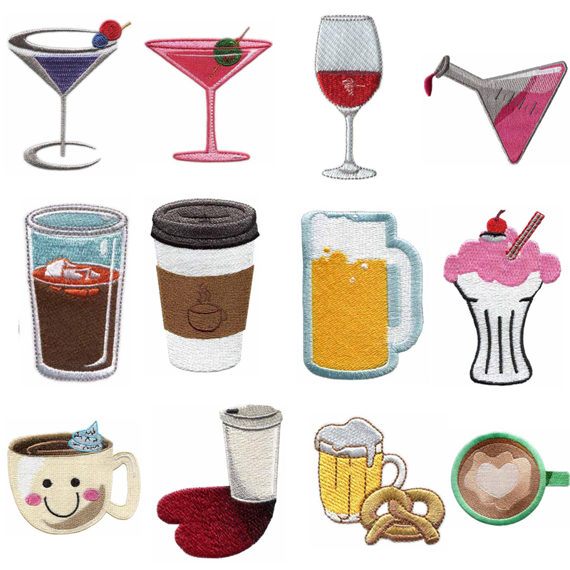 Wine Beer Hat - 컵과 음료를 테마로 한 열접착식 자수